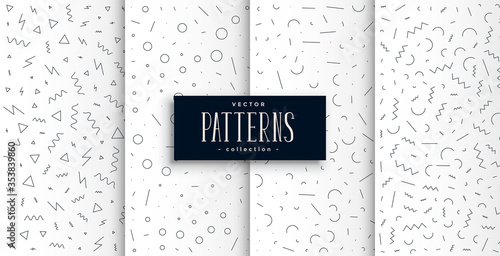memphis style black and white pattern set of four