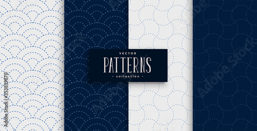 japanese sashiko pattern set in gray and indigo colors