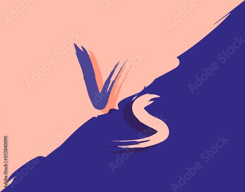 Challenge VS to battle competition background. Confrontation between two strong rivals orange violet design VS colorful symbol duel fighting sports to win final vector round.