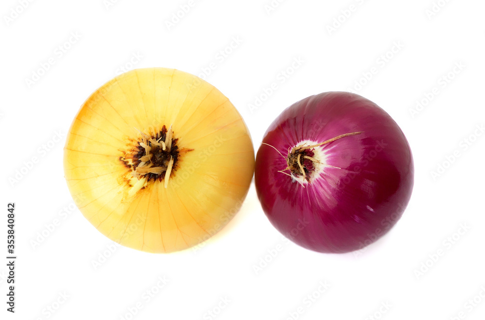 Yellow and red onion isolated on white. Yellow and red onion isolated on white.