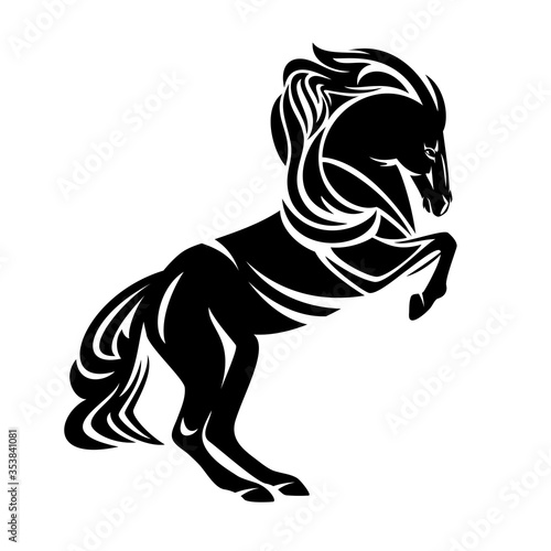 wild mustang horse rearing up side view black and white vector silhouette outline