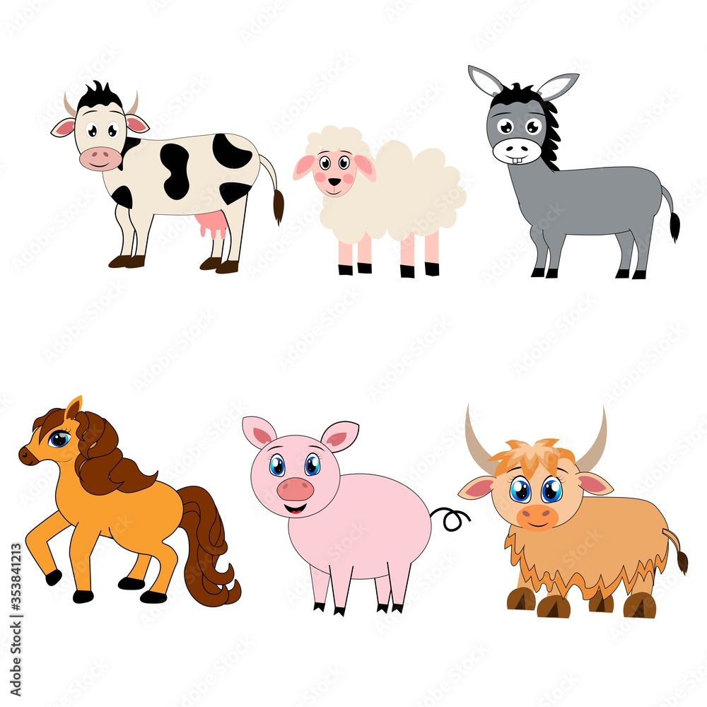 Farm animals set , cartoon vector illustration Farm animals set , cartoon vector illustration