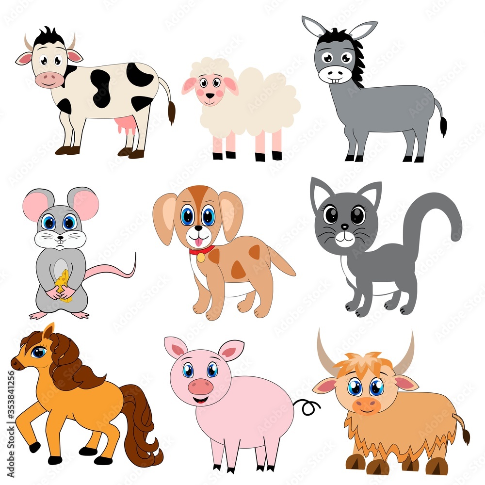 Fototapeta premium Farm animals set , cartoon vector illustration