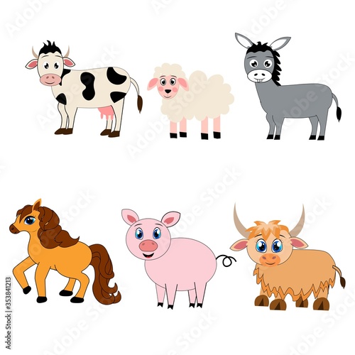 Farm animals set , cartoon vector illustration
