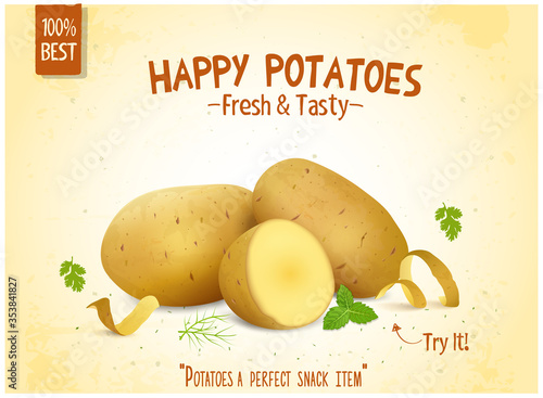 Potato vector illustration on light brown background