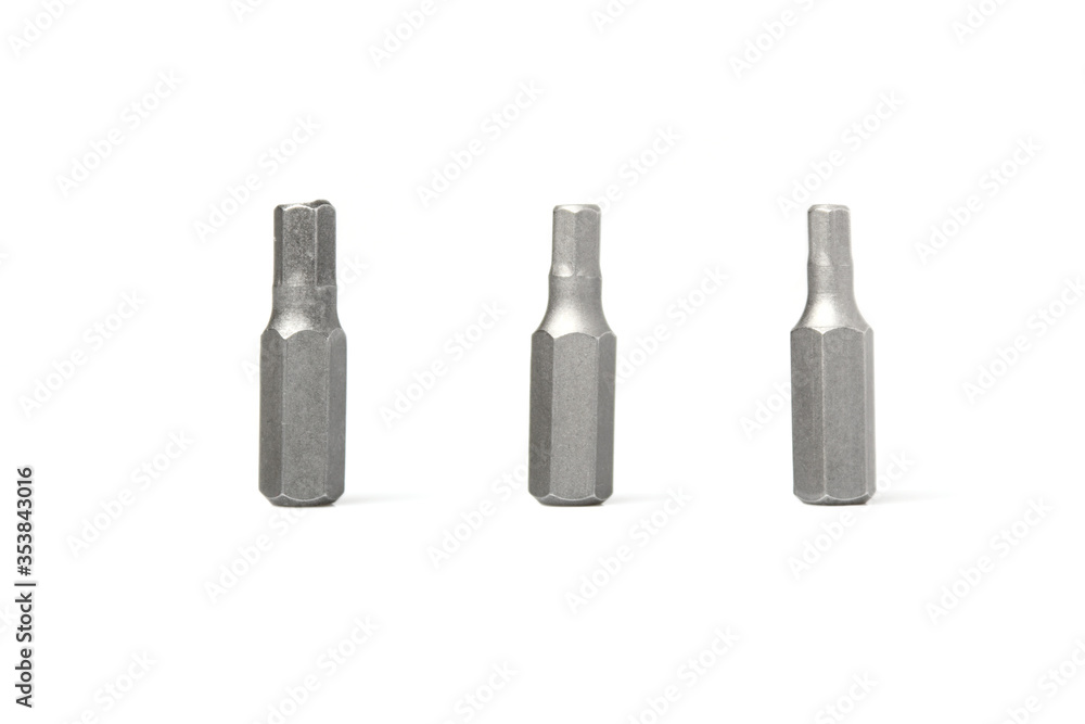 Hex screwdriver bits. Isolated on a white background. Hex screwdriver bits. Isolated on a white background.