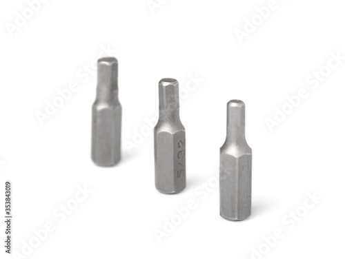 Hex screwdriver bits. Isolated on a white background.