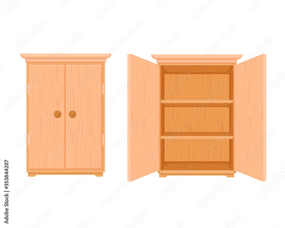 Wardrobe wooden template open and closed. Modern wooden stylish