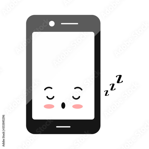 Sleeping mode mobile phone emoji icon isolated on white background.