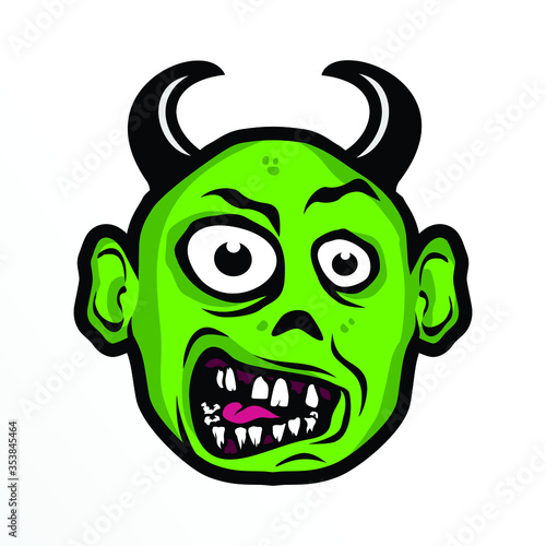 Zombie face with horn design inspiration, Design element for logo, poster, card, banner, emblem, t shirt. Vector illustration