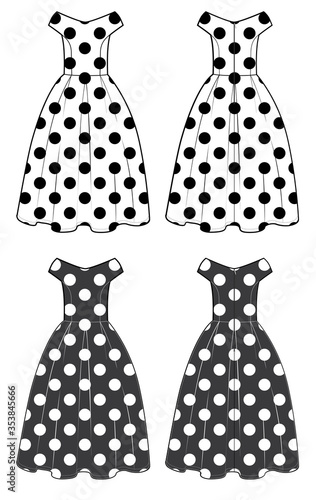 retro dress sketch set with polka dot print.