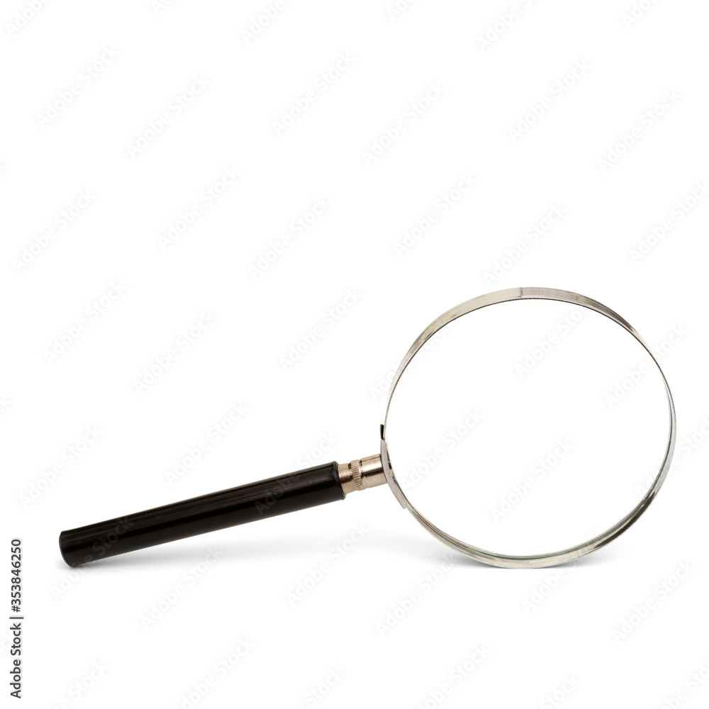 magnifying glass isolated on white background, magnifier front view magnifying glass isolated on white background, magnifier front view