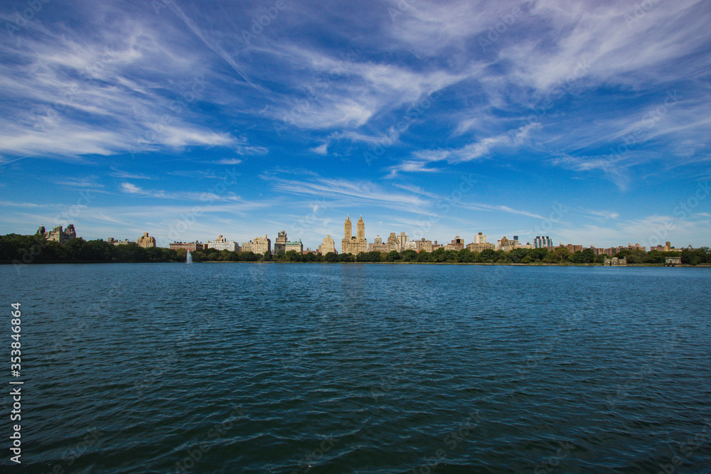 View on the big lake in Central Park New York in September 2019