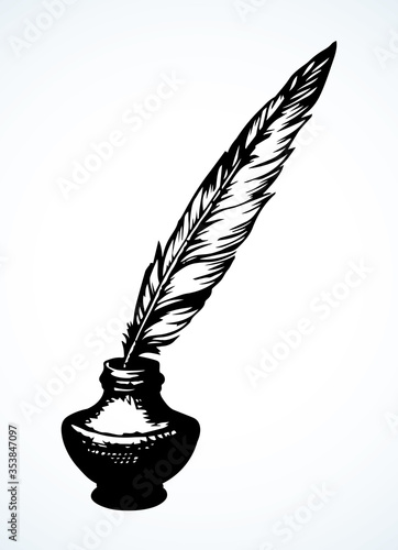 Pen in the inkwell. Vector drawing