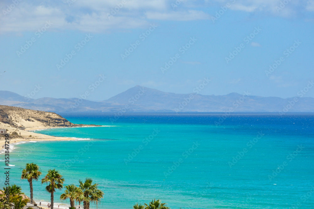 Landscape with sea and mountain in Fuerteventura, Canary islands (Spain)