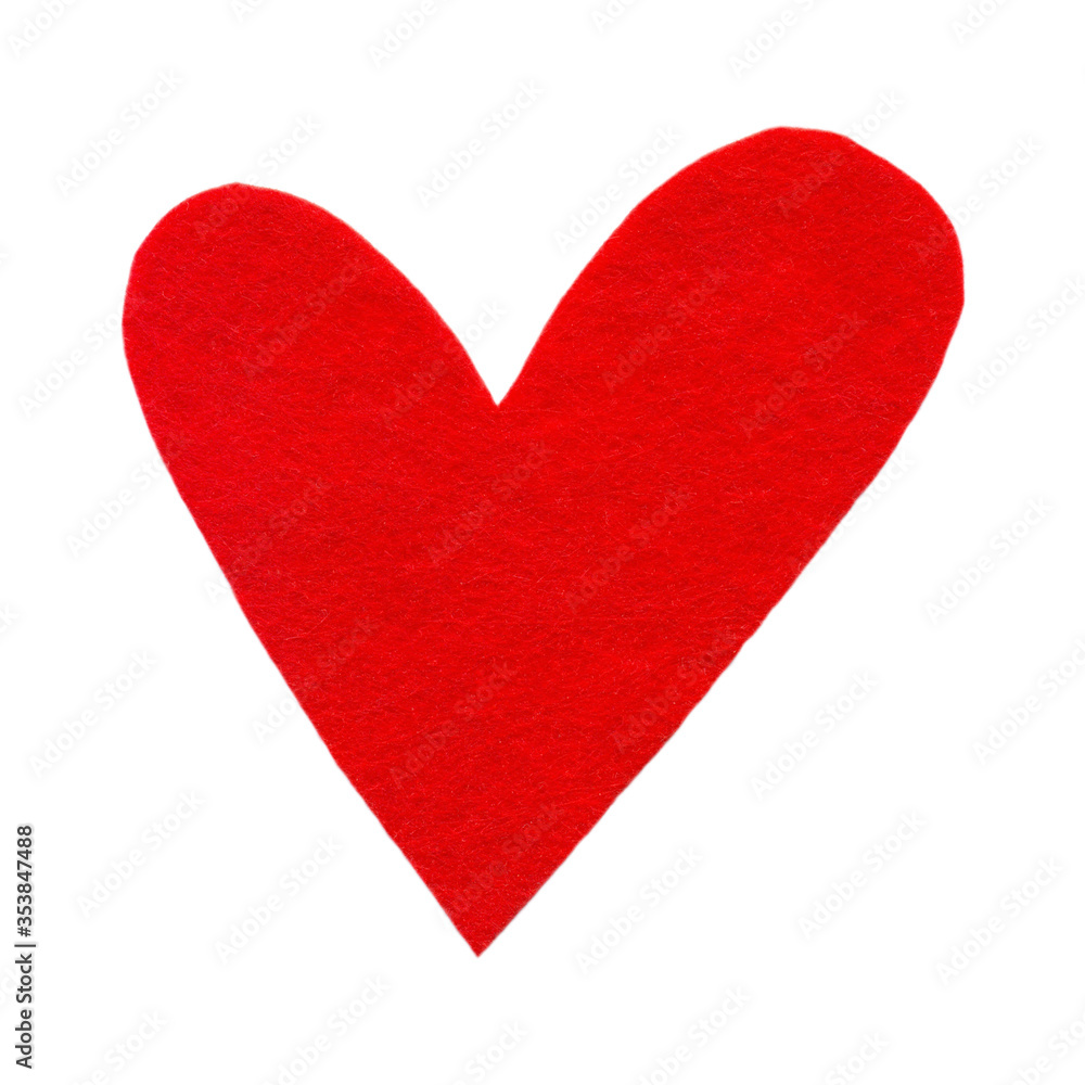 Textile felt red heart. Item for decoration, greeting cards, packaging, scene creator, other design