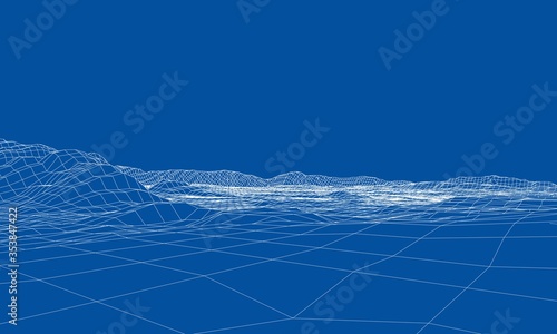 Abstract 3d wire-frame landscape. Blueprint style