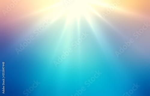 Bright sunshine on blue blurred background. Wonderful sky abstract simple pattern.