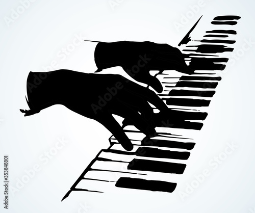 Hands on piano keyboard. Vector drawing