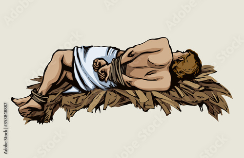 Man With hands tied. Vector drawing