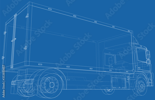 Commercial van truck. Vector Illustration of freight truck. The layers of visible and invisible lines are separated. EPS10 format.