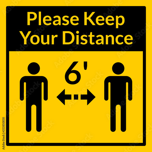 Please Keep Your Distance 6 Feet Square Social Distancing Instruction Icon. Vector Image.  
