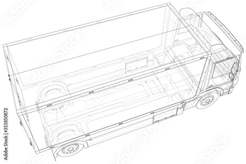 Commercial van truck illustration vector. Wire-frame line isolated. Vector rendering of 3d.