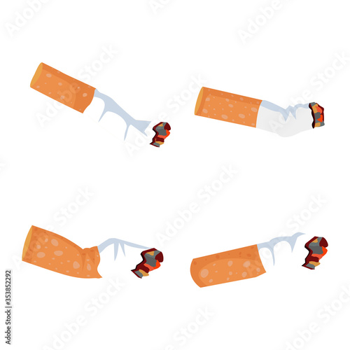 Cigarette butt Flat illustration vector set