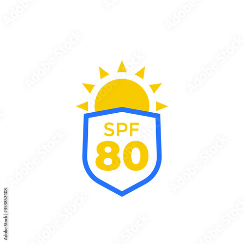 SPF 80, UV and sun protection icon