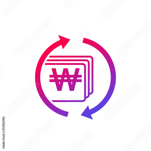 Won exchange icon, korean money vector