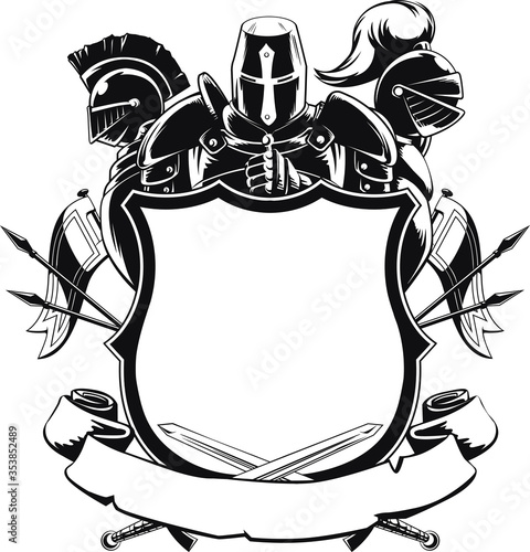 Knight & Shield Silhouette Medieval Crest Coat of Arms Heraldry Ornament