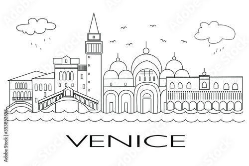 Stylized drawing of Venice in the style of line art. Vector illustration.