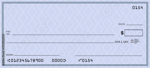 Blank Check Space for Your Text Bank Account Copy Blue Background Illustration photo