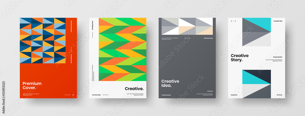 Company identity brochure template collection. Business presentation vector A4 vertical orientation front page mock up set. Corporate report cover abstract geometric illustration design layout bundle.