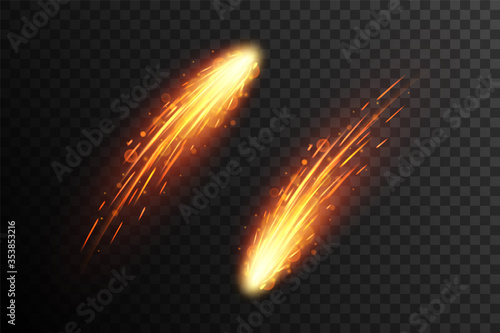 Sparkling comet. Trail of firework. Falling star. 