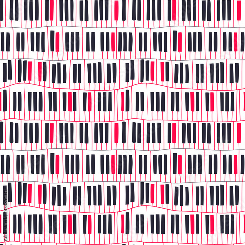Abstract geometric motif. Seamless pattern with piano keyboard. Vector music theme illustration.