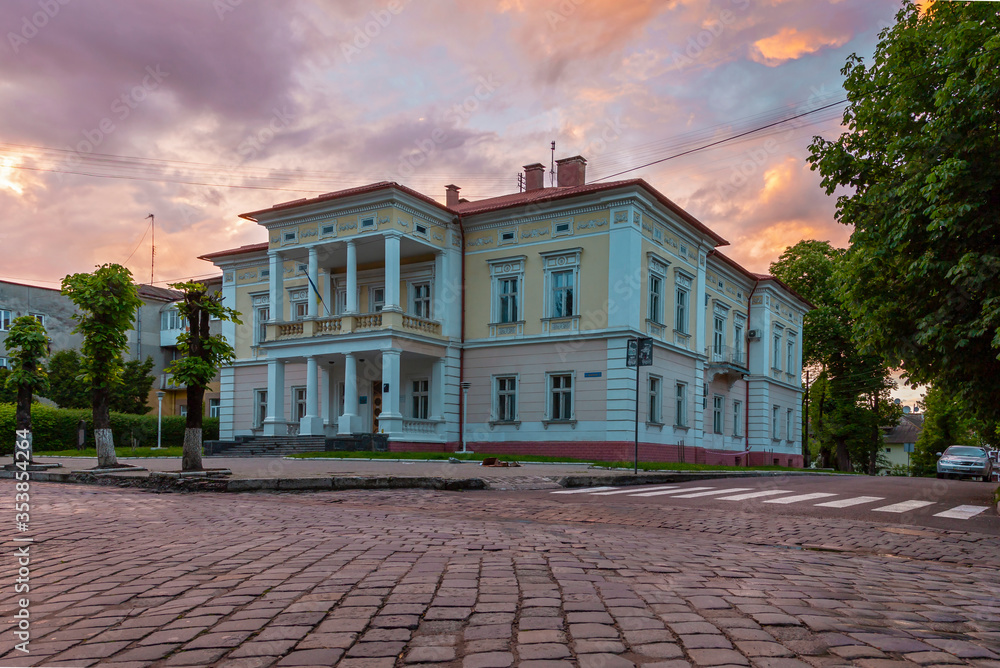 Villa in the evening Drohobych. Beautiful historic villa in Drohobych, Ukraine