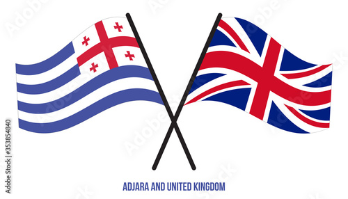 Adjara and United Kingdom Flags Crossed And Waving Flat Style. Official Proportion. Correct Colors