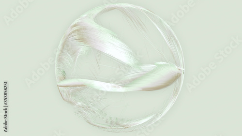 Lovely bright 3D sphere with beautiful fluid hair, dynamic lines or fishing line abstraction