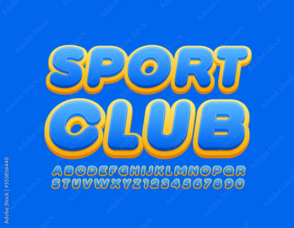 Vector colorful banner Sport Club. Trendy 3D Font. Bright Alphabet Letters and Numbers