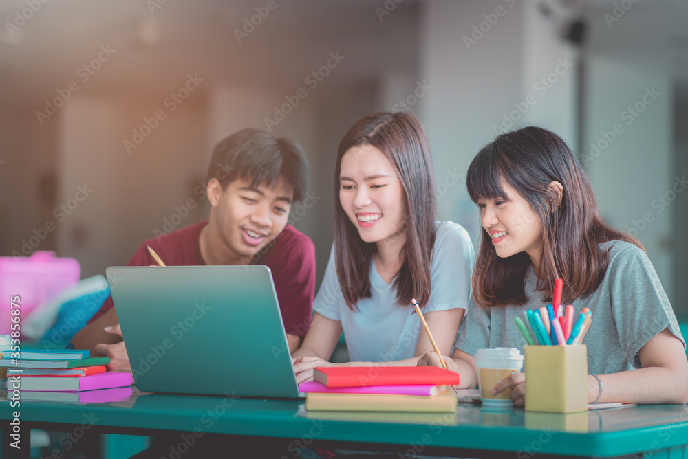 Teenage students are using computers for education via the Internet, Communication system education happy. Teenage students are using computers for education via the Internet, Communication system education happy.