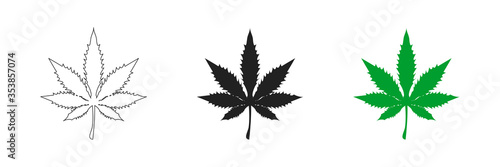Marijuana cannabis set icon in flat style. Isolated vector
