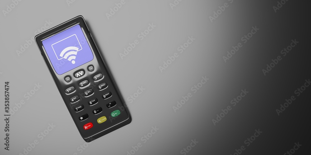 Payment machine, POS terminal on black. 3d illustration Payment machine, POS terminal on black. 3d illustration