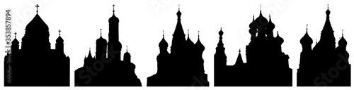 Cathedrals or churches of Moscow in Russia, set of silhouettes. Vector illustration