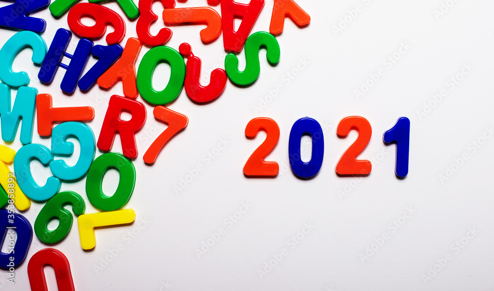 2021 is made up of multicolored numbers on a light background. New year's card. Number 2021 2021 is made up of multicolored numbers on a light background. New year's card. Number 2021