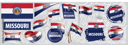 Vector set of flags of the American state of Missouri in different designs