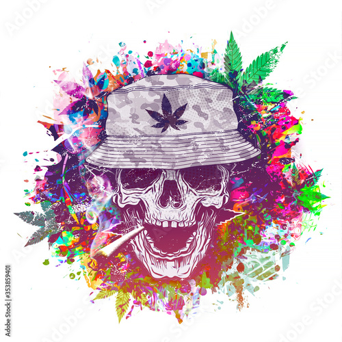Fotografia rastafari skull illustration with cannabis