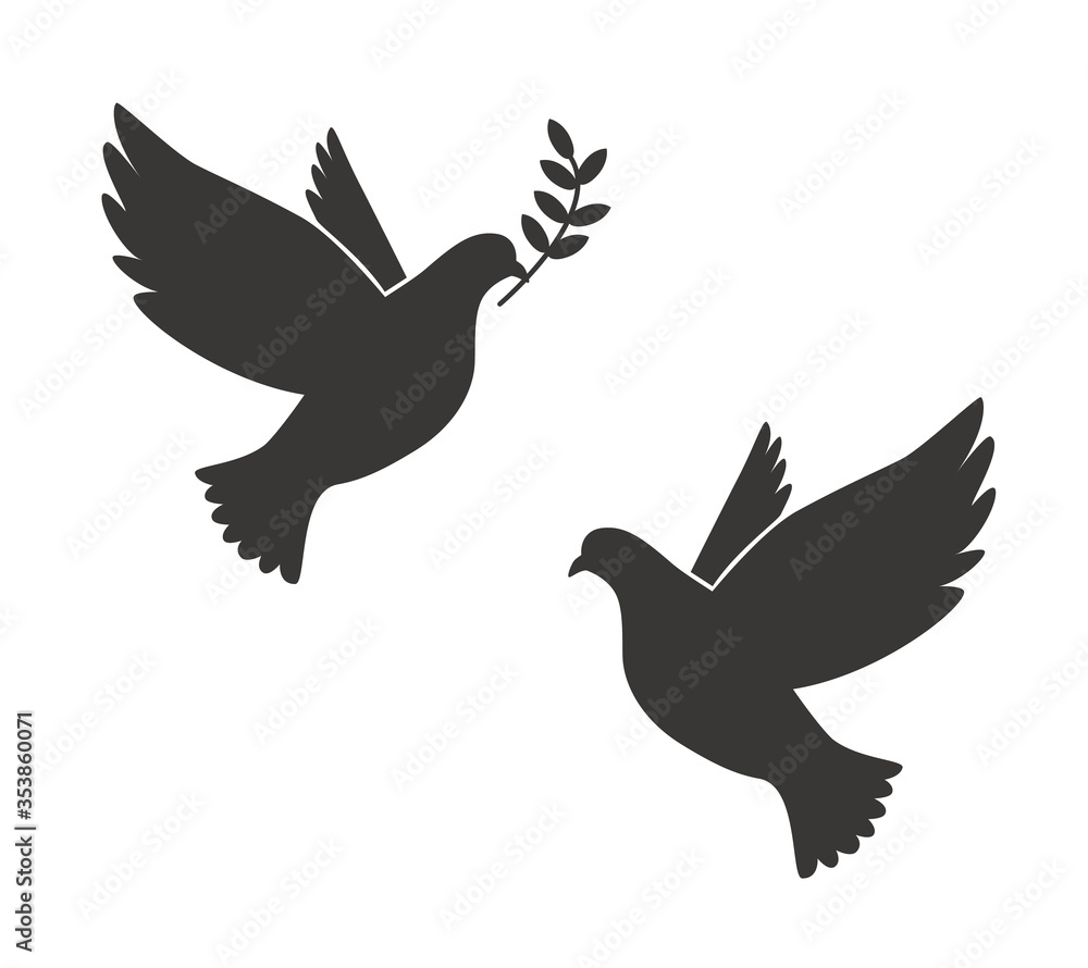Black Silhouette of Flying Dove with Olive Twig Vector Icon Template Illustration Black Silhouette of Flying Dove with Olive Twig Vector Icon Template Illustration