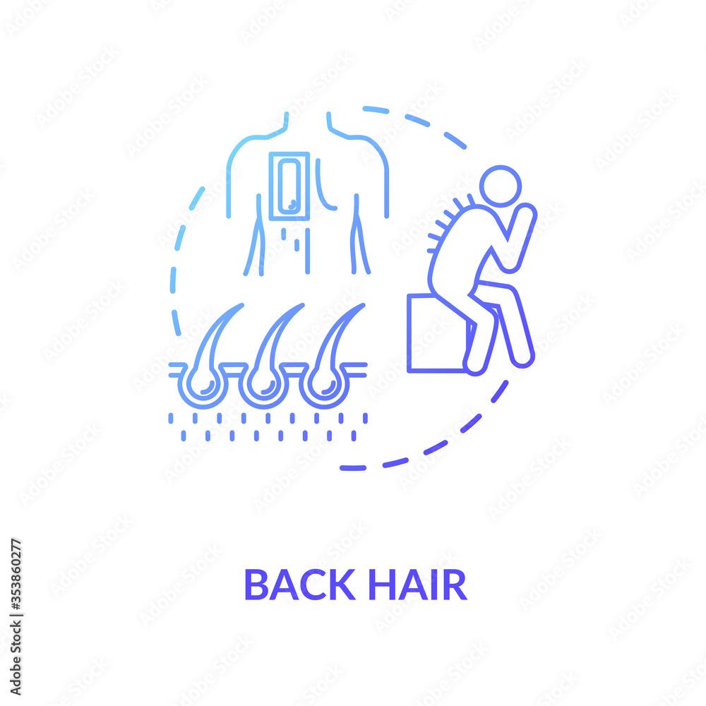 Back hair concept icon. Common male problem, mens healthcare issue idea thin line illustration. Excessive hairiness, hair removal procedure. Vector isolated outline RGB color drawing Back hair concept icon. Common male problem, mens healthcare issue idea thin line illustration. Excessive hairiness, hair removal procedure. Vector isolated outline RGB color drawing