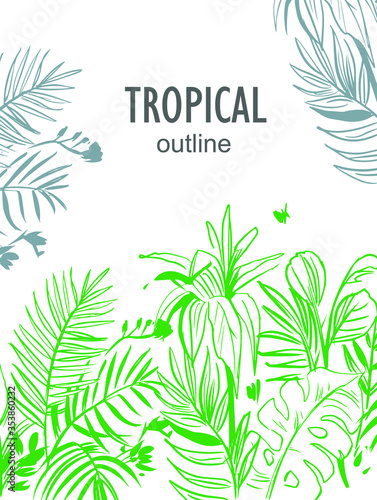 Floral vector backgrounds with tropical plants. Hand drawn illustrations.